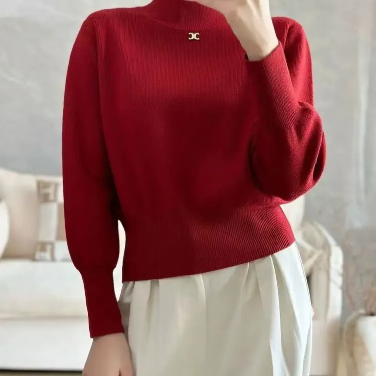半高领百搭长袖纯色毛针织衫中年女士秋季内搭上衣套头时尚针织衫