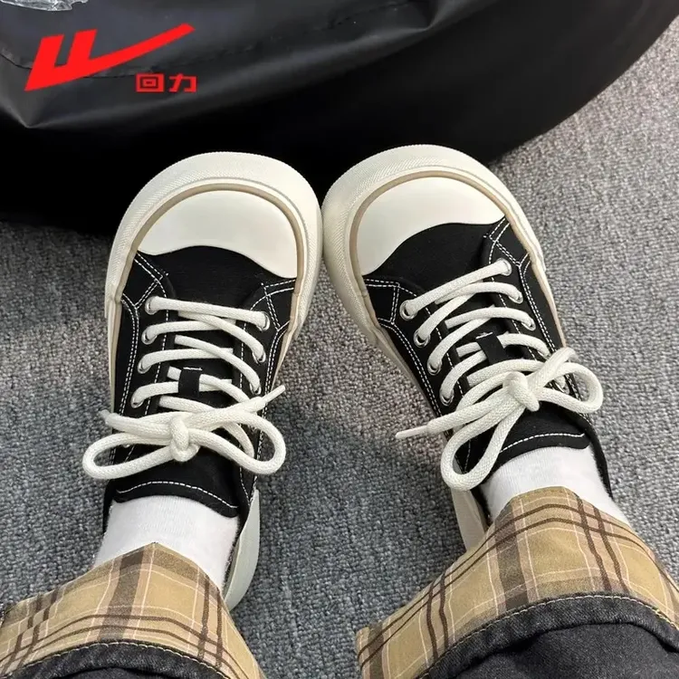 回力女鞋芒果头黑色帆布鞋女款2025秋季新款薄款厚底百搭布鞋球鞋