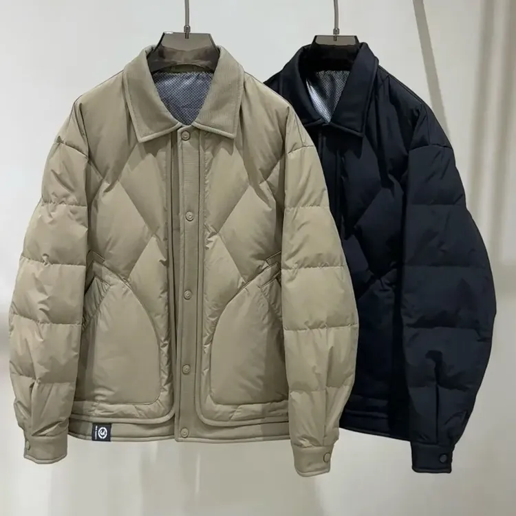男士冬季新款轻薄休闲翻领拼接鸭绒保暖外套