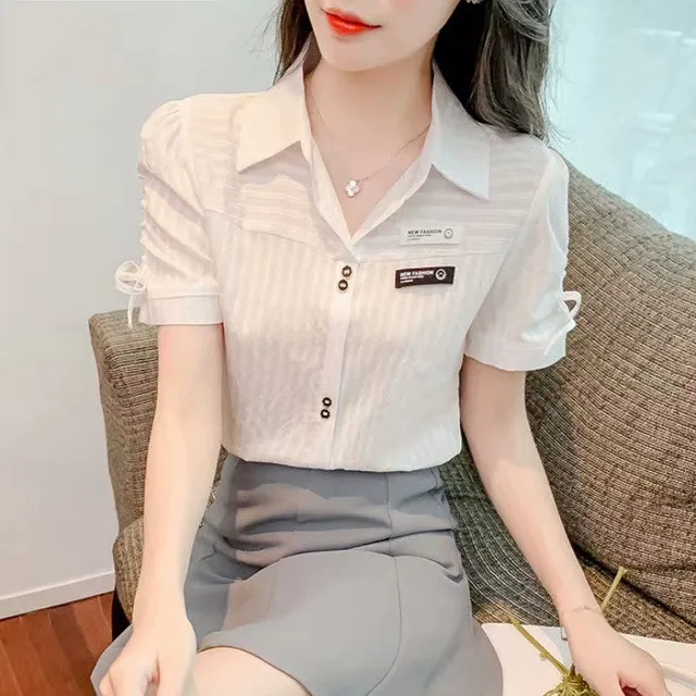 夏季薄款短袖白色雪纺衬衫女装2025年新款潮上衣时尚气质女士衬衣