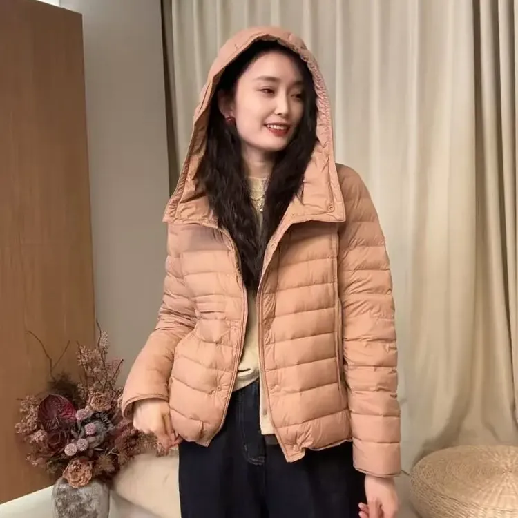 7708-宽松型连帽90鸭绒女士翻领女装秋冬冬季时尚羽绒服