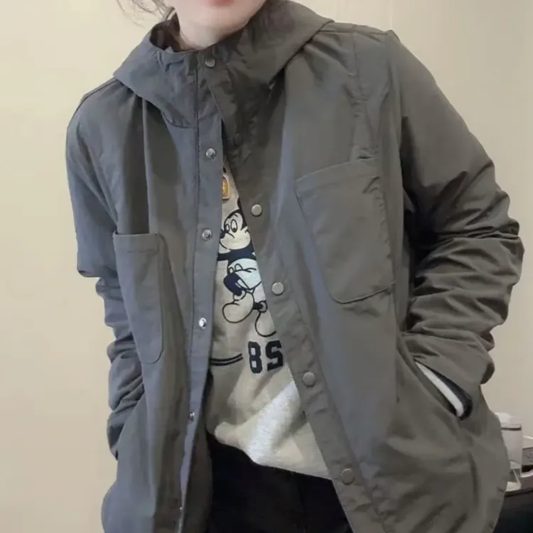 韩版时尚显瘦短款长袖上衣女士2025秋季新款潮流百搭连帽风衣外套