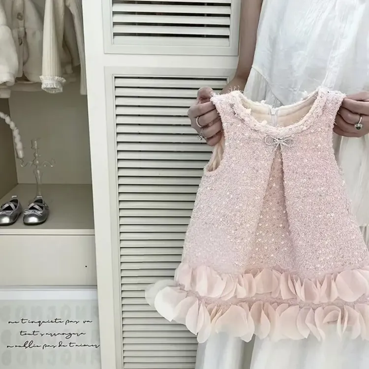女童小香风加绒连衣裙2025秋冬装新款洋气高级感女宝宝亮片公主裙