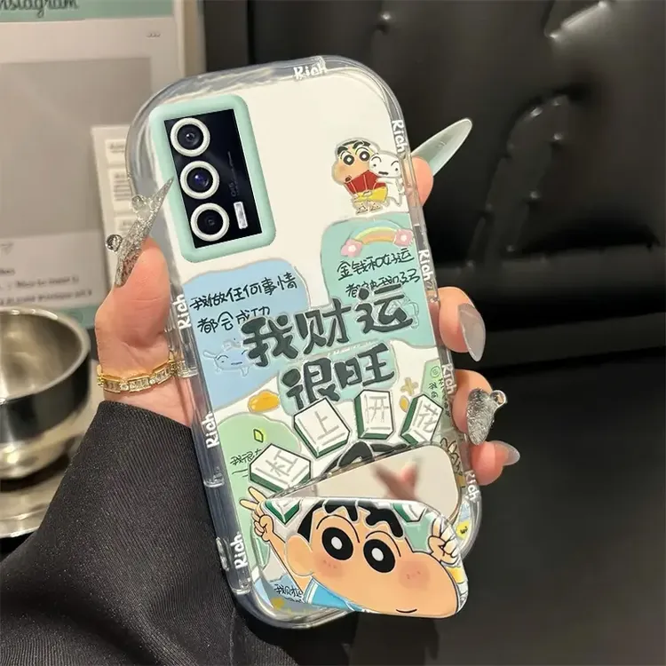 小新财运旺镜子支架适用IQOONEO5手机壳V2055A动漫新款泡芙壳硅