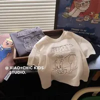 猫和老鼠~儿童卡通印花可爱刺绣夏纯棉T恤短袖男童圆领百搭上衣潮