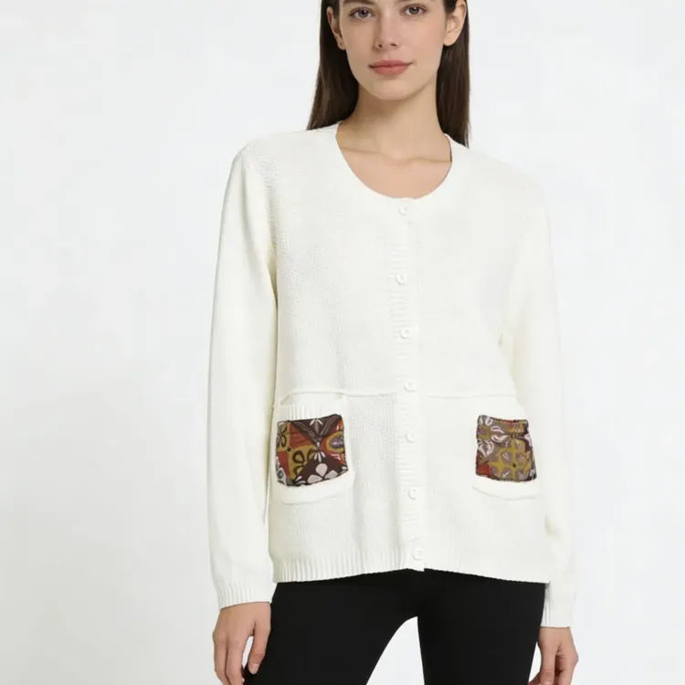 柔软舒适贴布印花设计慵懒风春秋百搭显瘦针织开衫