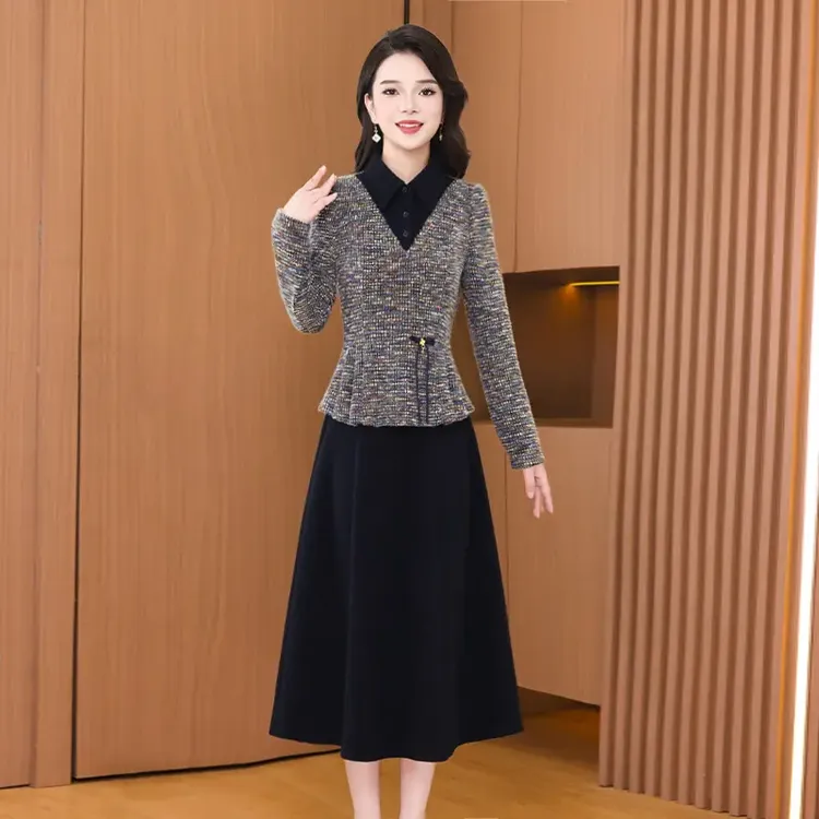 秋季轻奢贵夫人上衣+半身裙气质时尚大气休闲修身显瘦两件套套裙