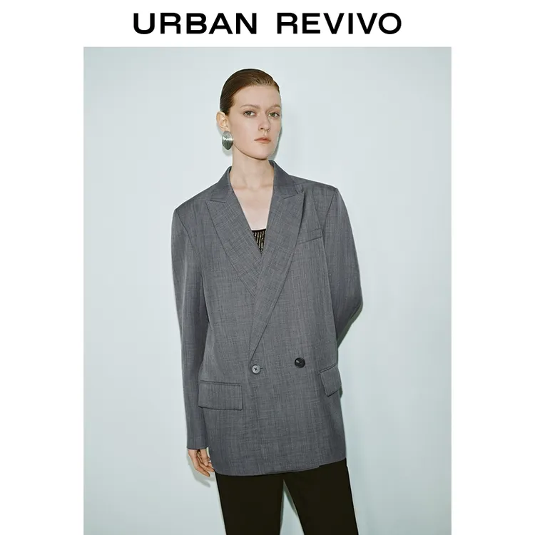 UR2025春季新品女装欧若风摩登都市通勤戗驳领西装外套UWA150002