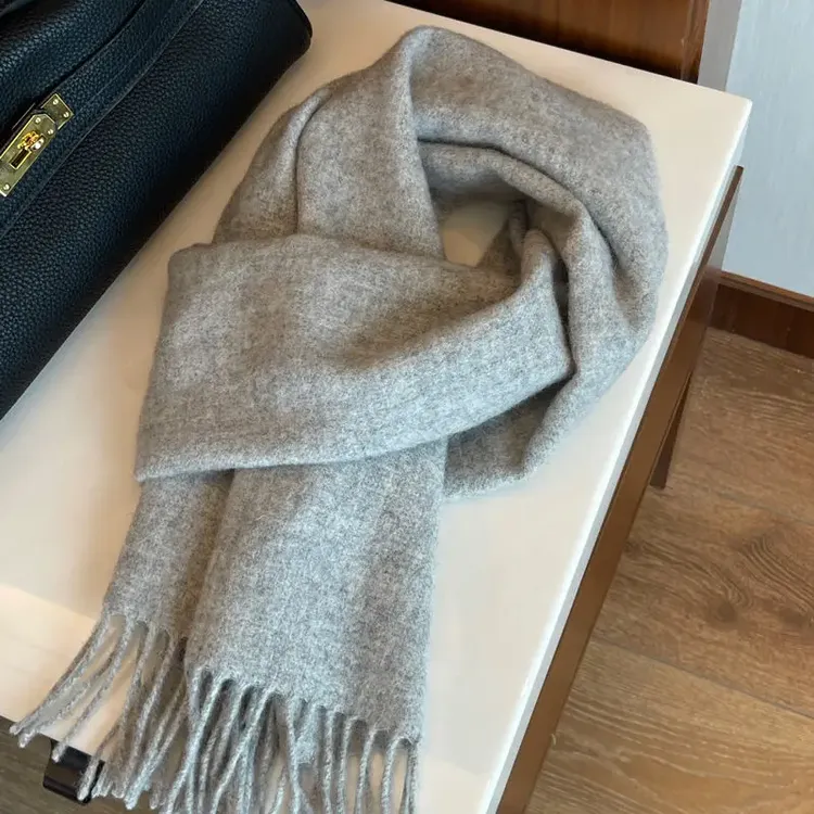 100%羊毛混纺新款冬季灰色围巾加厚冬季百搭纯色披肩保暖围脖情侣