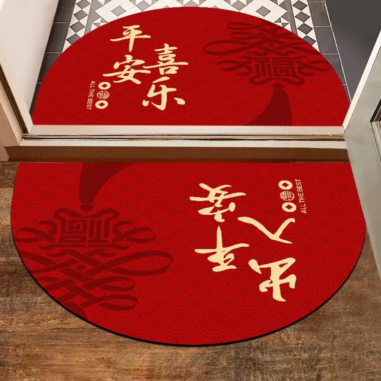 新中式入户门垫地垫脚垫家用进门红色出入安门口玄关半圆硅藻泥垫