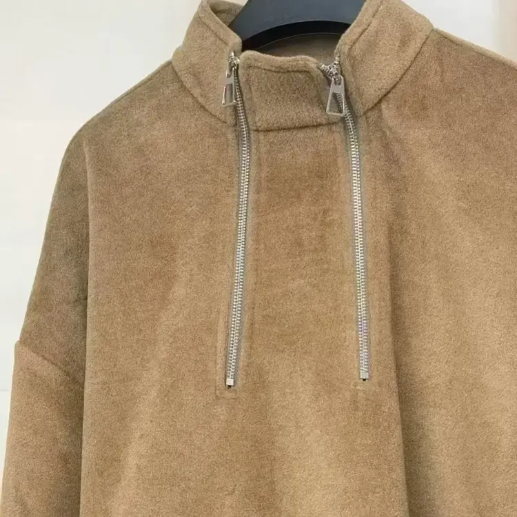 秋冬保暖加厚羊绒双拉头半拉链立领套头卫衣打底