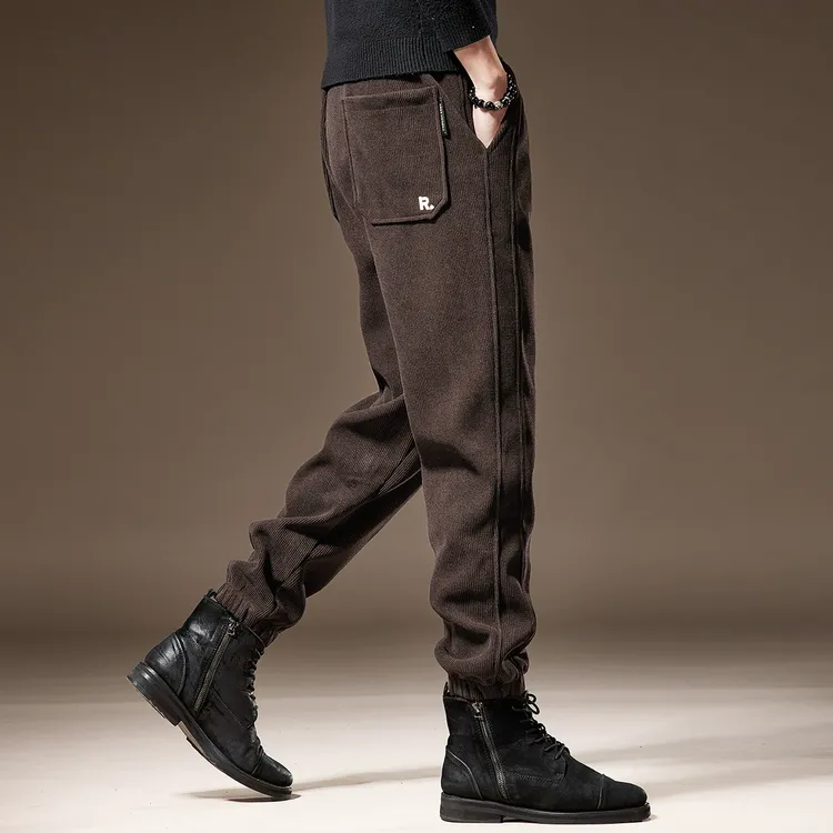 高端重磅雪尼尔灯芯绒休闲裤男冬季加绒潮牌宽松大码保暖男士卫裤
