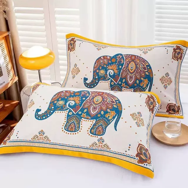八层加厚棉枕巾成人纱布吸汗好情侣家用枕头巾吉祥大象图案盖巾