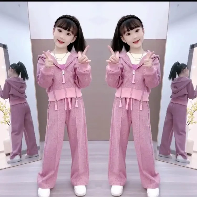 女童春秋套装儿童春季带帽卫衣学生运动秋装2025新款洋气小女孩潮