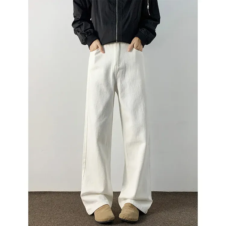 重磅老钱风白色牛仔裤男女宽松百搭直筒长裤美式休闲工装裤子潮流