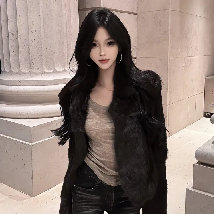 JULY 崎崎 真兔毛轻熟姐感皮草外套简约气质高级感冬季保暖短外套