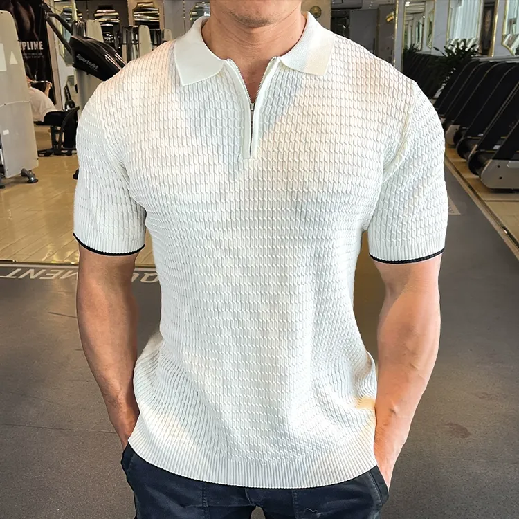 夏季新款 美式复古男士健身短袖POLO衫春夏潮牌宽松翻领T恤针织男