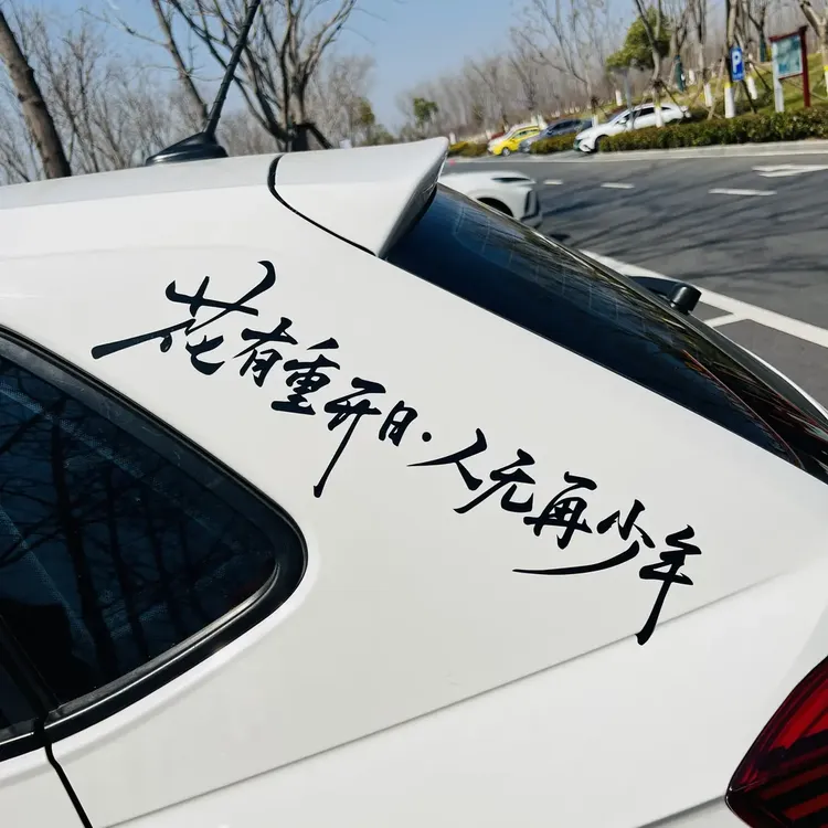 花有重开日人无再少年文字汽车贴纸后挡风玻璃离别反光车贴装饰贴