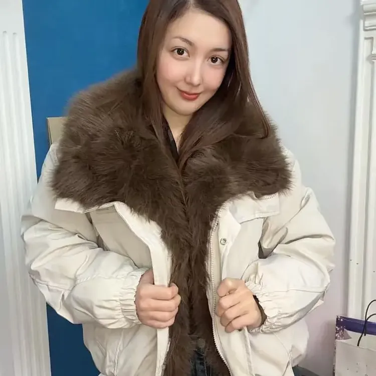 大毛领短款加厚保暖女士冬季工装风棉服外套