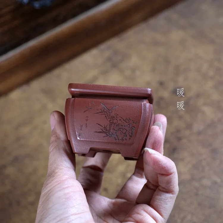『束口圆四方』暖暖精选紫砂微型花盆盆景掌中宝假山菖蒲张可磊款