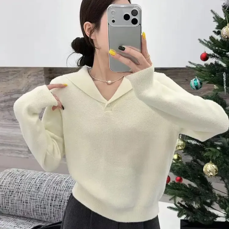 747秋冬季韩系半高领针织衫女温柔舒服百搭长袖慵懒风上衣