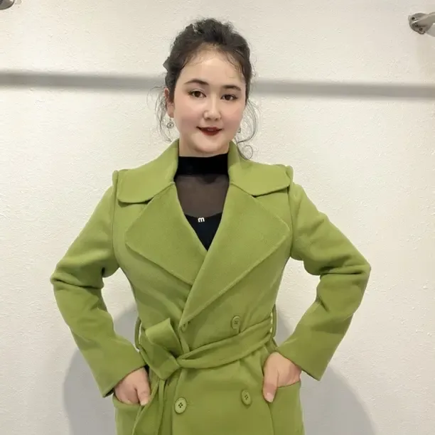 8813秋冬新款双排扣西装领双面长款大衣