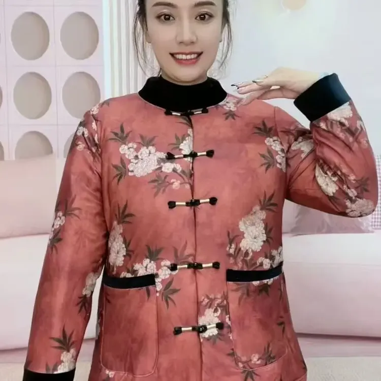 中老年女士冬季加厚国风驼绒棉袄保暖妈妈装