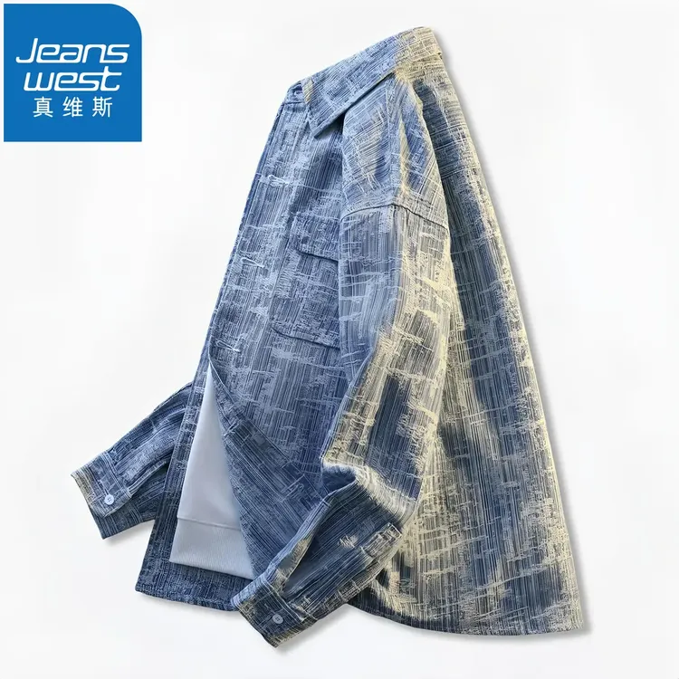 真维斯Jeanswest男款牛仔外套春秋季时尚休闲翻领宽松夹克上衣潮
