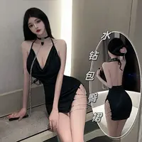 聚酯纤维氨纶蕾丝透视吊带女夜店性感包臀睡裙家居服现纯欲风镂空