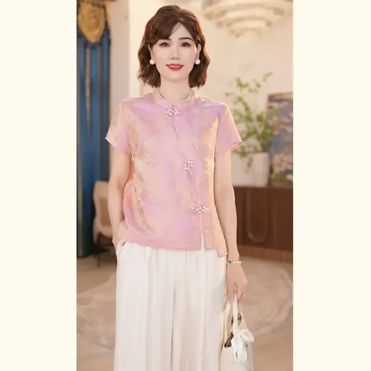 2025新款洋气中老年女装两件套中年妈妈装夏季国风新中式上衣套装