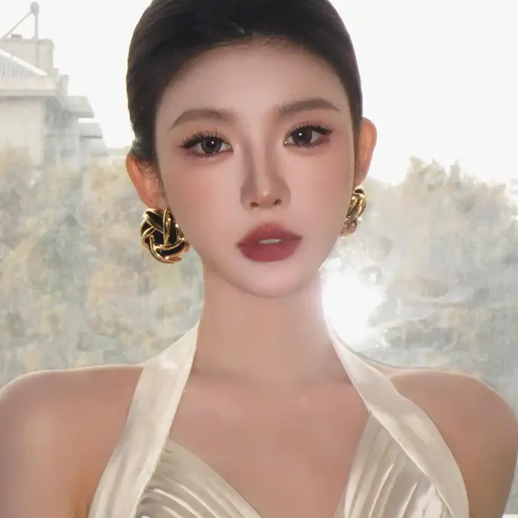 纯铜锆石耳饰 欧美风复古金属绒面耳环女夸张高级感气质螺旋耳钉