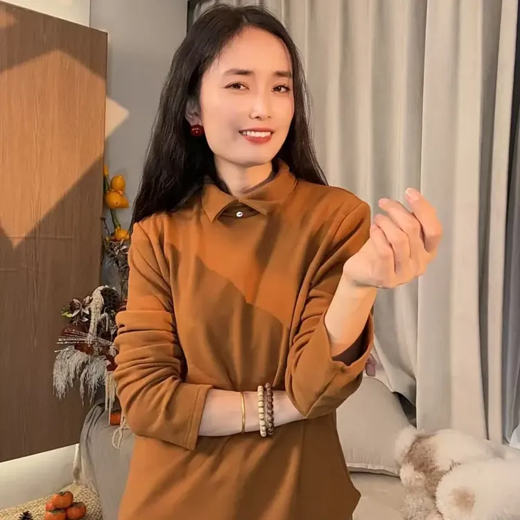 31070-秋冬搭配翻领打底衫韩版套头T恤早秋网红时尚