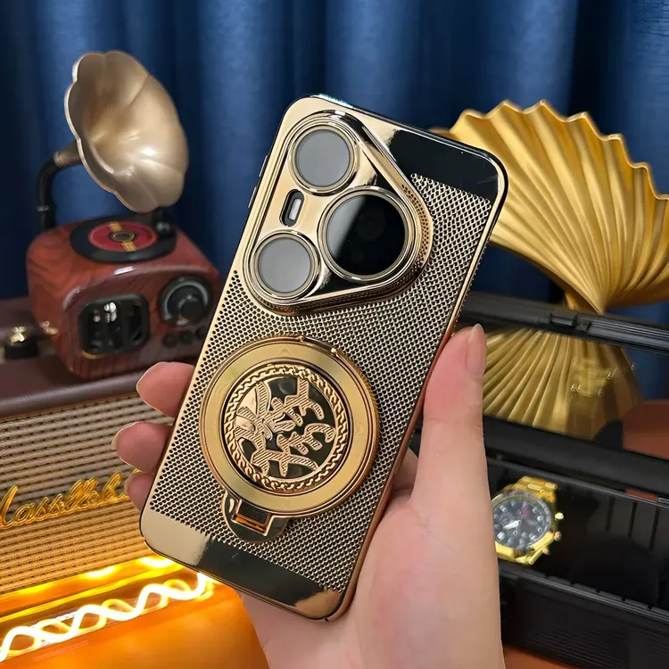 适用华为pura80手机壳全包防摔电镀80Pro旋转支架创意70网格创意