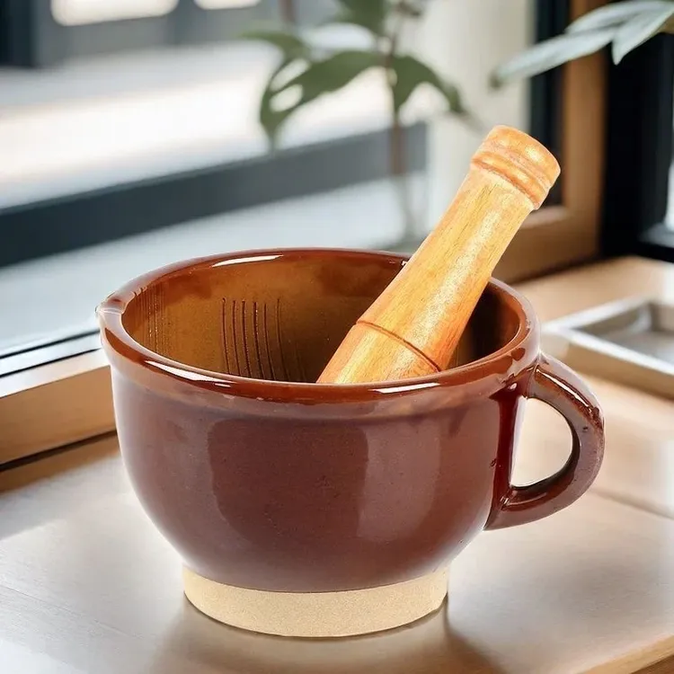 老式粗陶蒜罐陶瓷食物研磨器蒜臼子土钵碗擂茶镭钵擂米糊茄子A278