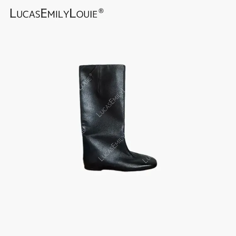 LUCASEMILYLOUIE 欢姐0220复古简约BB羊皮一蹬高筒骑士靴250103