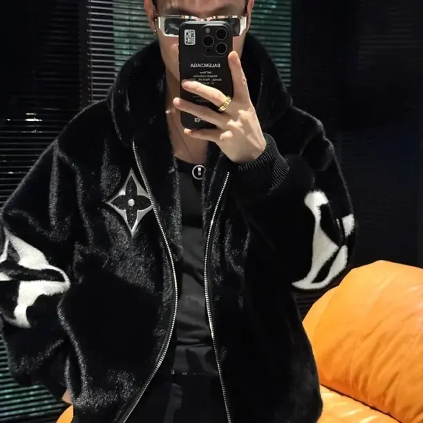 尚锋男装955冬季新品潮流时尚毛绒加厚休闲拼色连帽外套休闲夹克