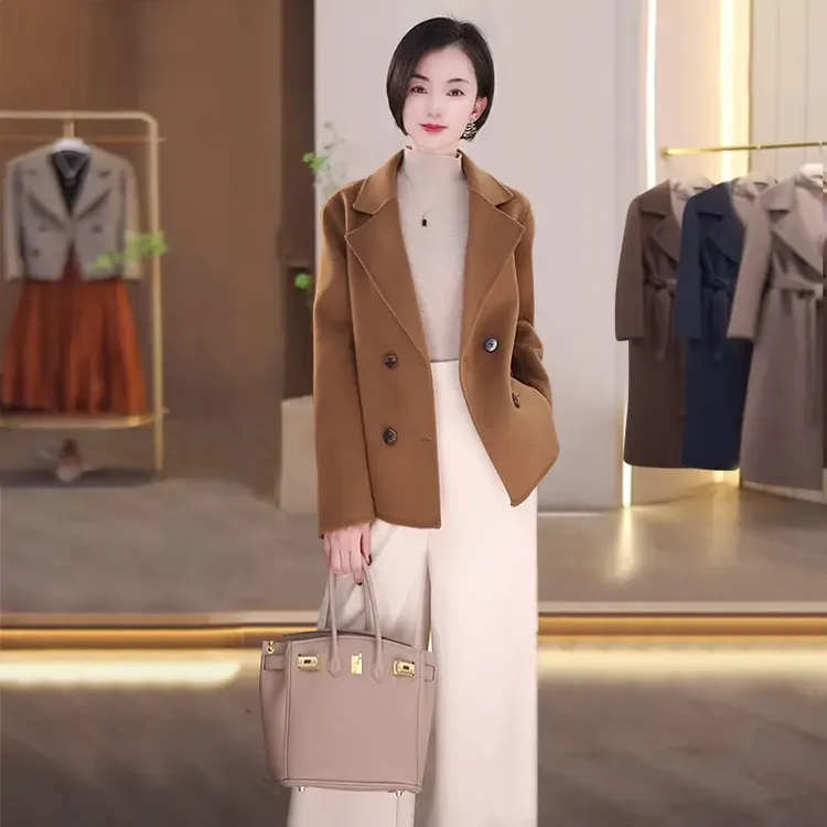 【100%纯羊毛】春季新款气质百搭短款加厚双面羊毛大衣短外套-106