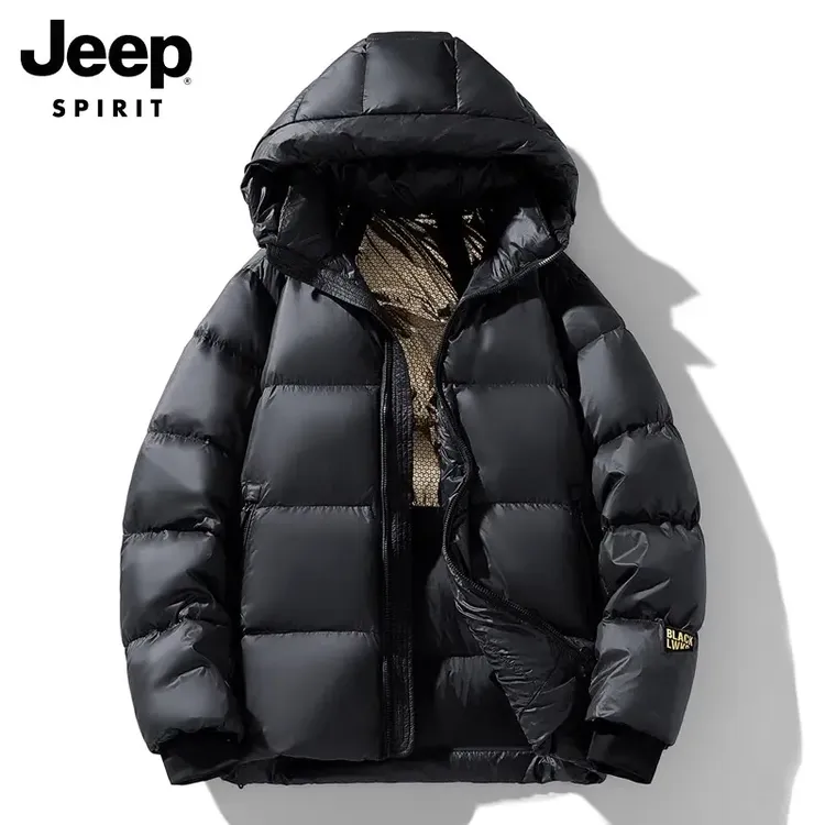 Jeep吉普羽绒服男士冬季短款鸭绒连帽羽绒衣加厚保暖防寒情侣外套