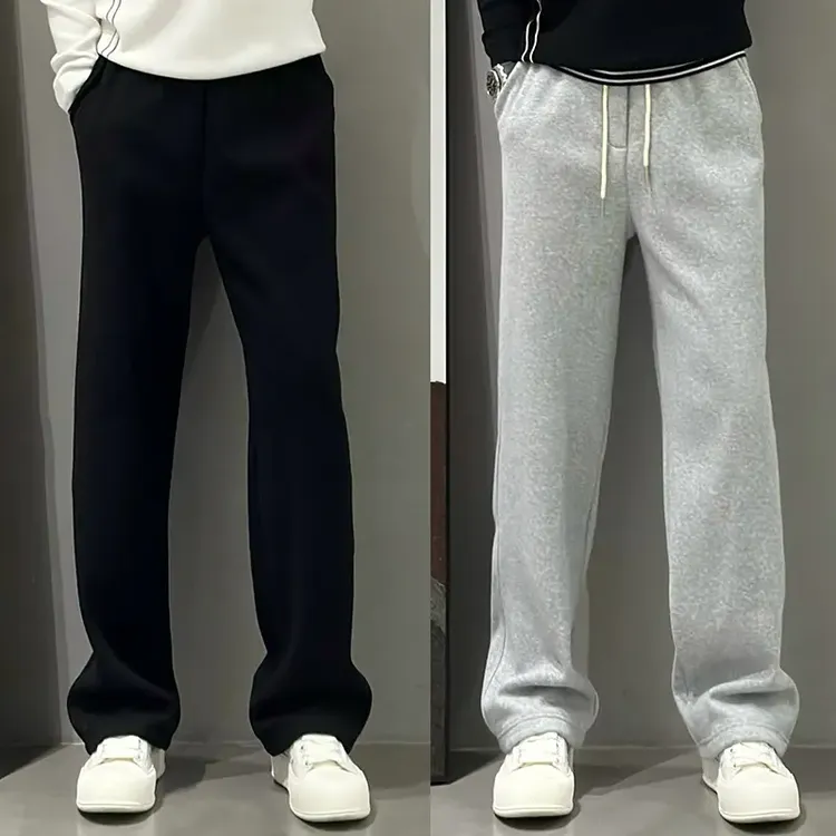 秋冬加绒直筒休闲男士新款潮流百搭弹力阔腿灰色卫裤卫裤运动高档