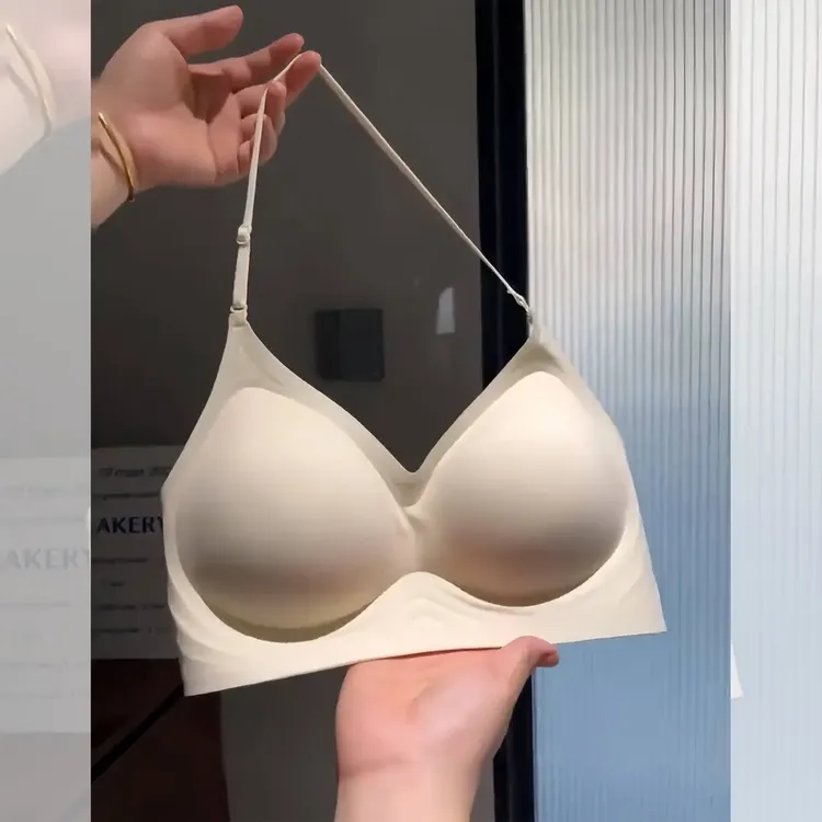 挂脖吊带美背内衣女小胸聚拢加厚显大无痕交叉u型大露背文胸罩夏