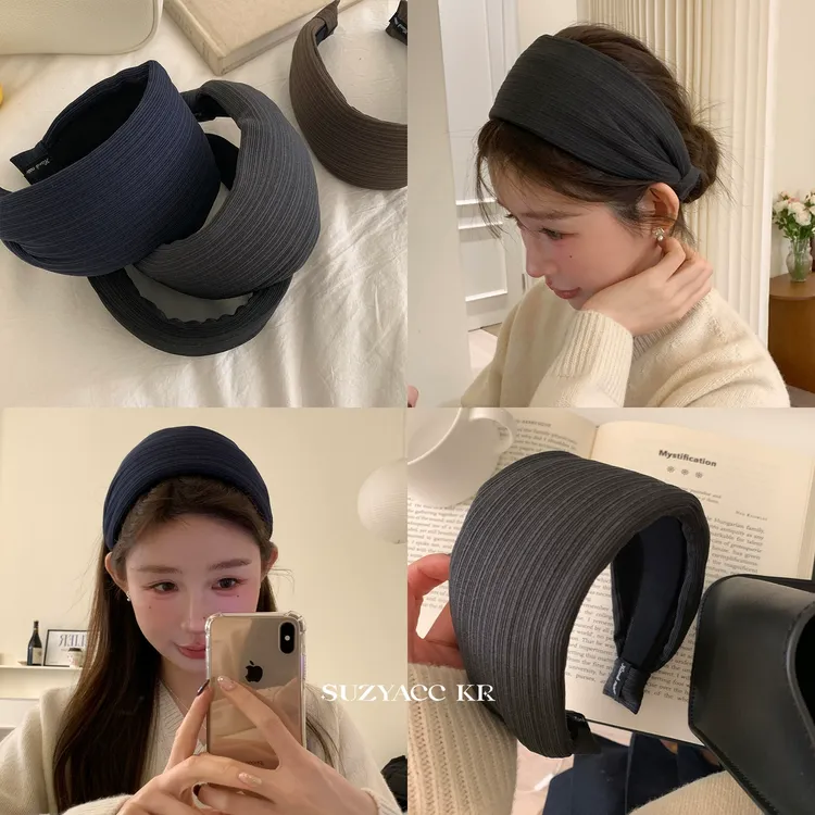 Suzyacc Kr超宽条纹海绵高颅顶发箍女简约气质高级头箍F3928