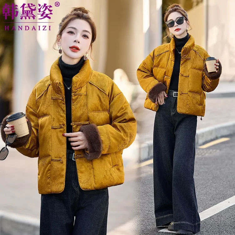 新中式国风盘扣羽绒服女短款2025冬新款高级感复古保暖白鸭绒外套
