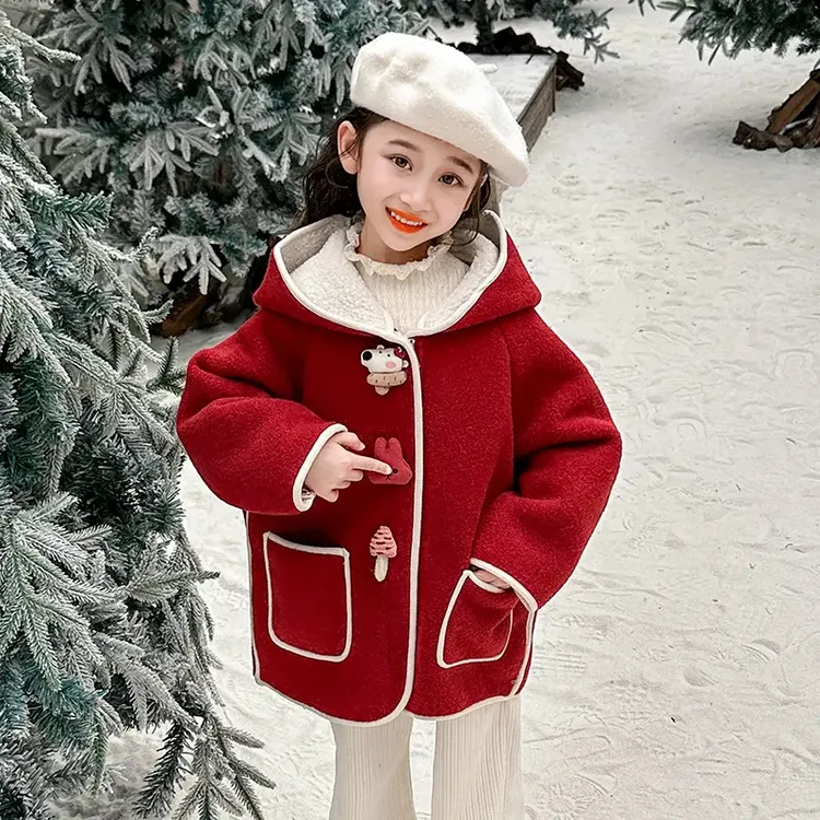 女童加绒呢子外套秋冬款2025新款宝宝冬装加厚上衣儿童一绒大衣