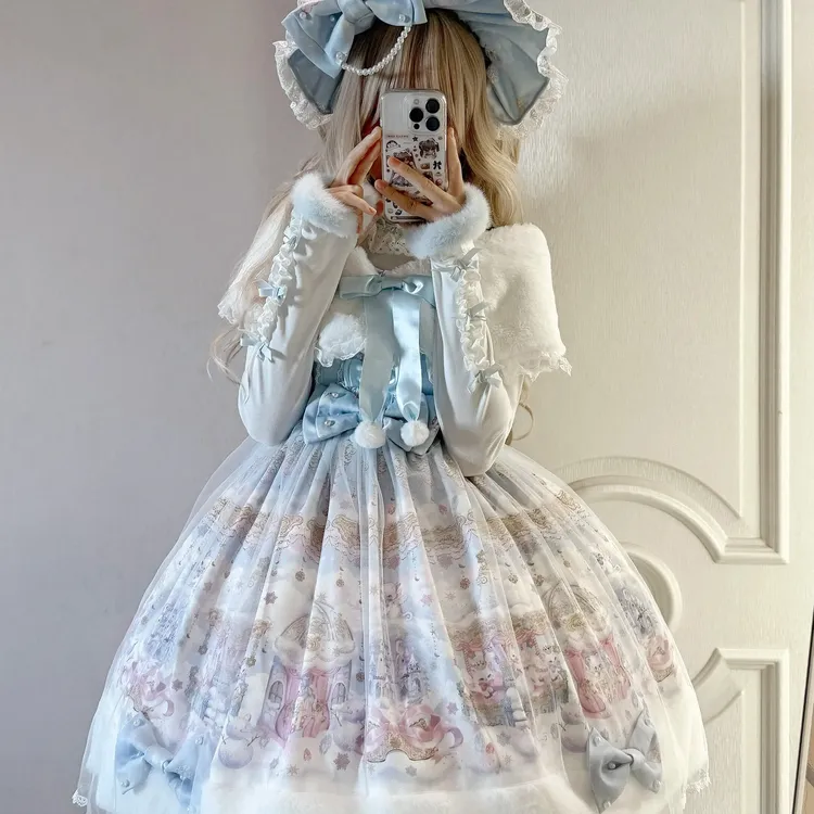 宝石雪猫实体店现货可爱甜美毛绒Lolita秋冬jsk吊带连衣裙