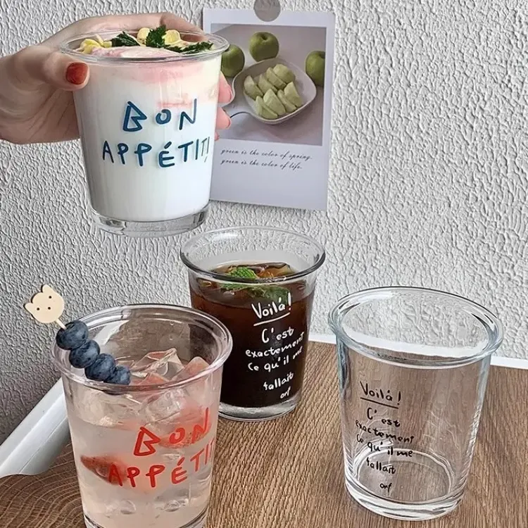 ins网红翻口杯咖啡杯美式冷萃冰拿铁水杯法式字母可爱玻璃杯耐热
