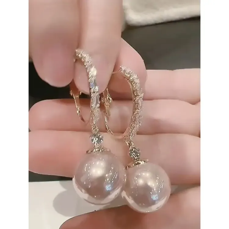 925银耳饰 耳饰韩国秋冬东大门大耳圈贝珠耳饰气质网红复古