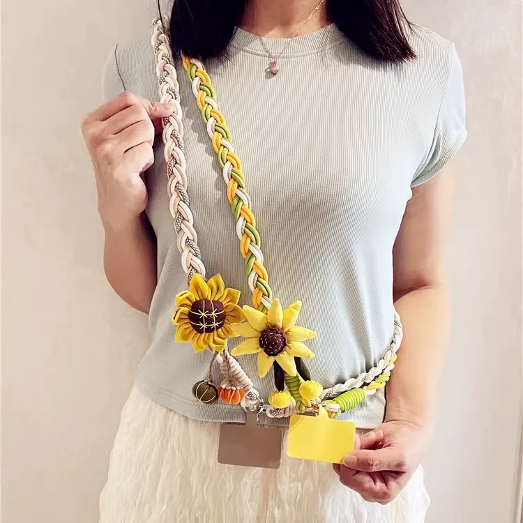 超好看太阳花精致夏日手机挂绳斜跨可背斜背手机链加粗牢固编织绳