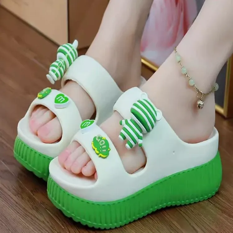 厚底透气露趾运动凉拖鞋女2024夏季新款高跟松糕外穿休闲一字凉拖