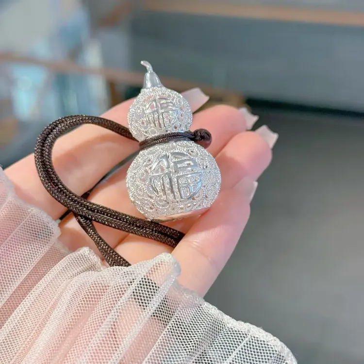 足银银制品 镂空福字设计黑绳编织款时尚百搭男女款饰品送礼