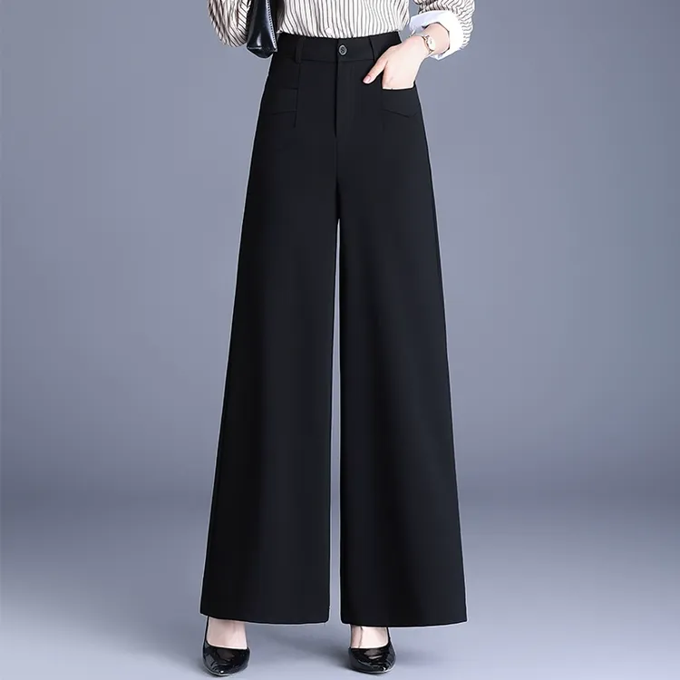 黑色阔腿裤女春夏2025新款高腰直筒宽松垂坠感拖地长裤宽腿休闲裤
